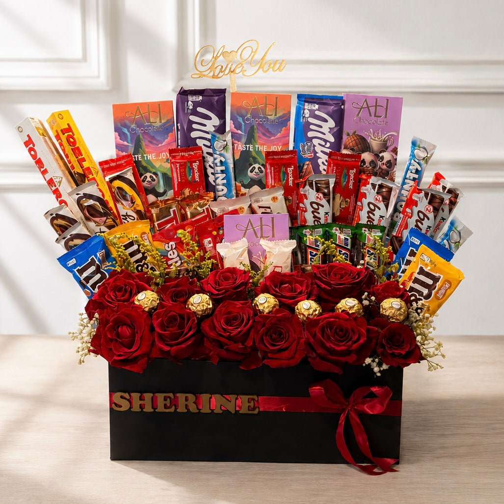 Red roses & chocolate box