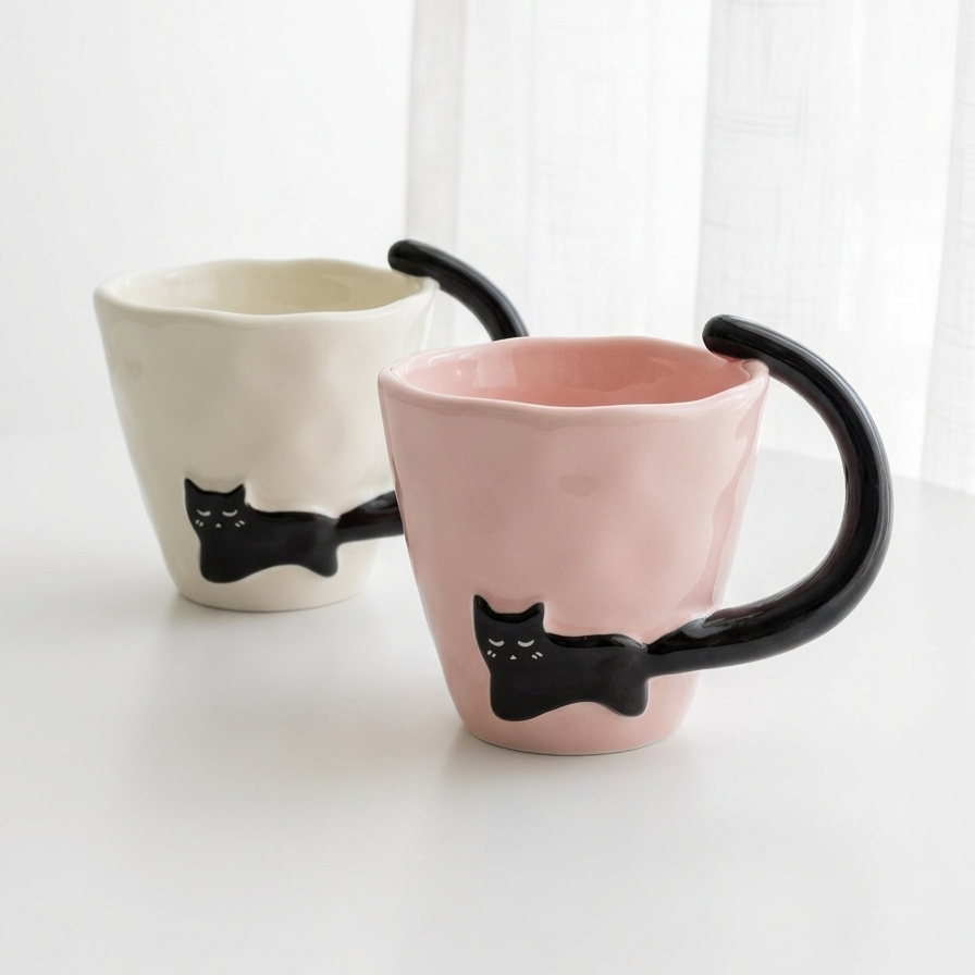 Mug with cat tail handle