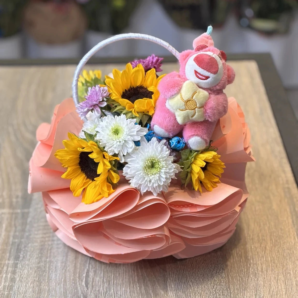 Sunshine bear flower basket