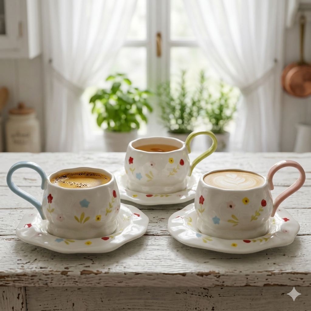 Mug with floral plate