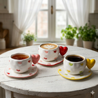 Ceramic mug with heart shaped handle