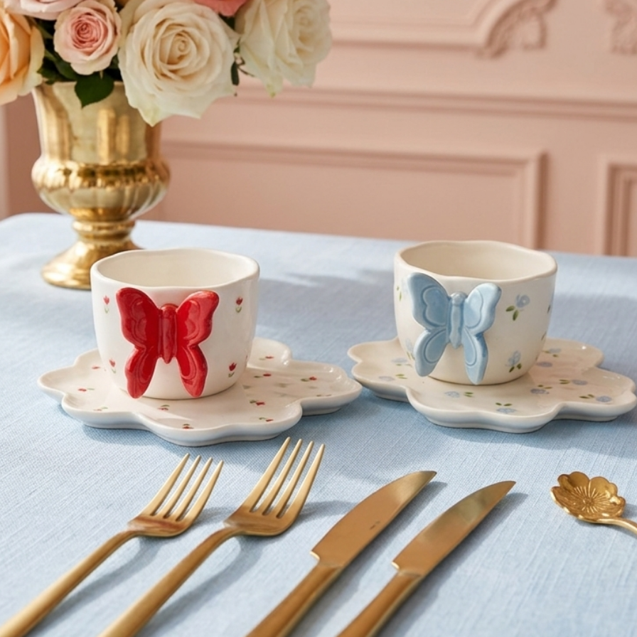 butterfly mug with plate
