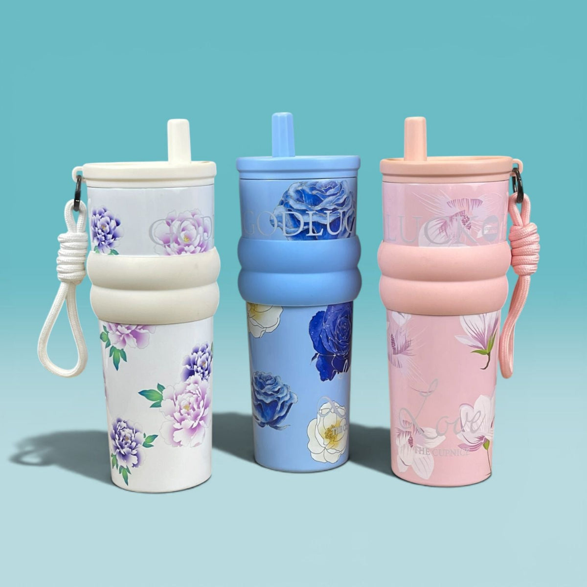 Floral Patterned Tumbler With Straw