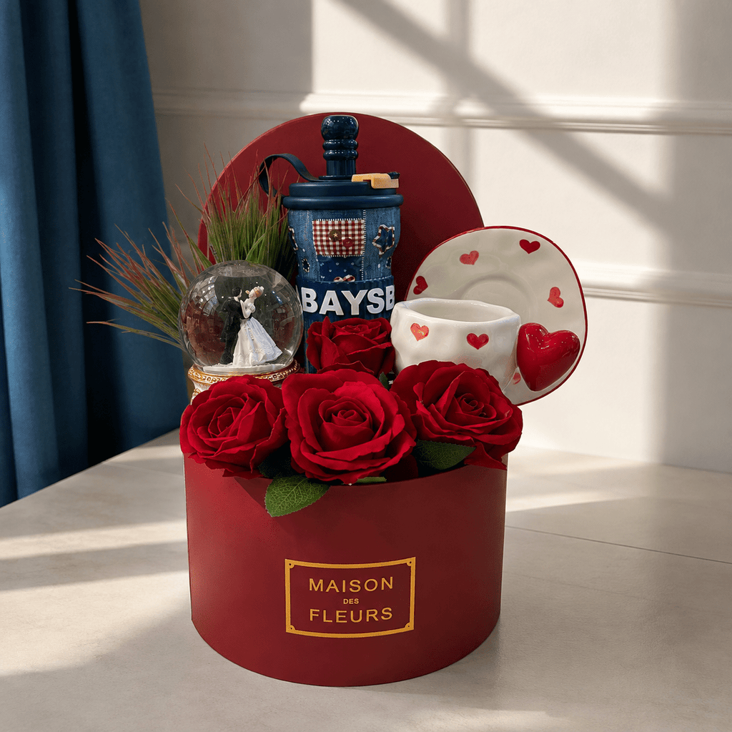 Red roses & heart shaped mug - Tagerelsa3ada
