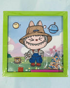 Tagerelsa3ada Diamond Painting Kit with frame featuring a cartoon cat in overalls and a hat, with diamond beads and tools.