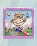 Tagerelsa3ada cartoon cat diamond painting kit with frame, includes tools and colorful diamonds.