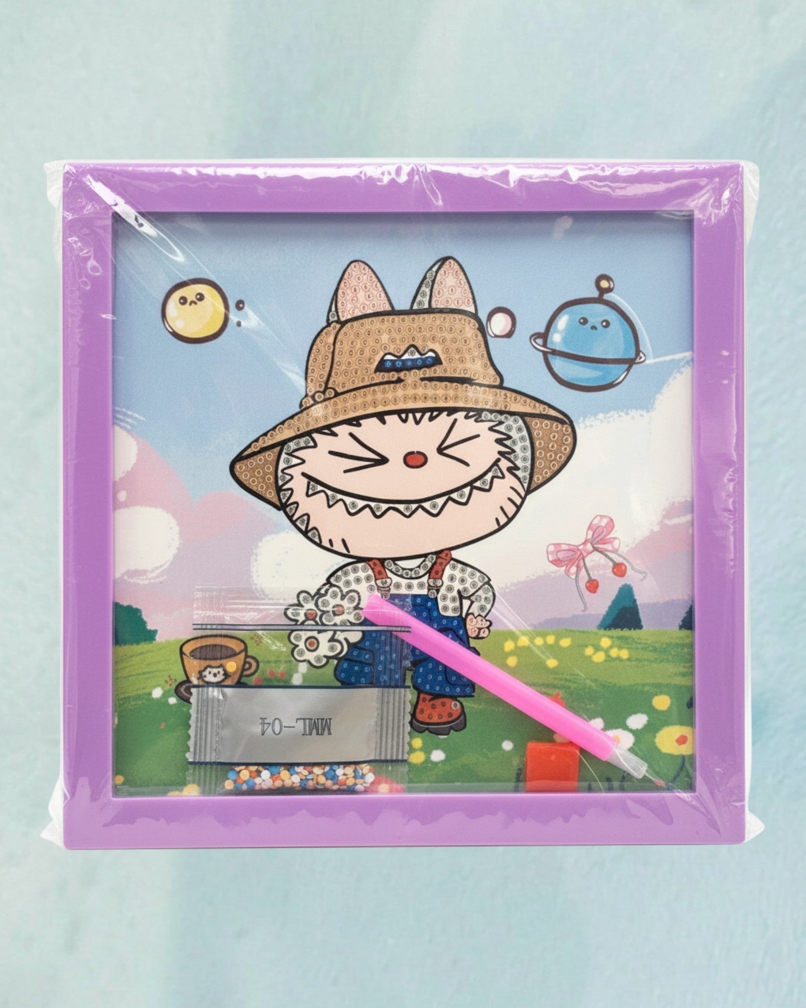 Tagerelsa3ada cartoon cat diamond painting kit with frame, includes tools and colorful diamonds.