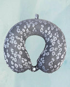 Tagerelsa3ada grey leopard print neck pillow with snap closure for travel comfort.