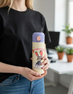 Tagerelsa3ada Judy Hopps Zootopia insulated water bottle, cream with purple flip-top lid and Judy Hopps graphic.