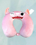 Tagerelsa3ada pink plush character travel neck pillow with embroidered face and ears, perfect for comfortable journeys.